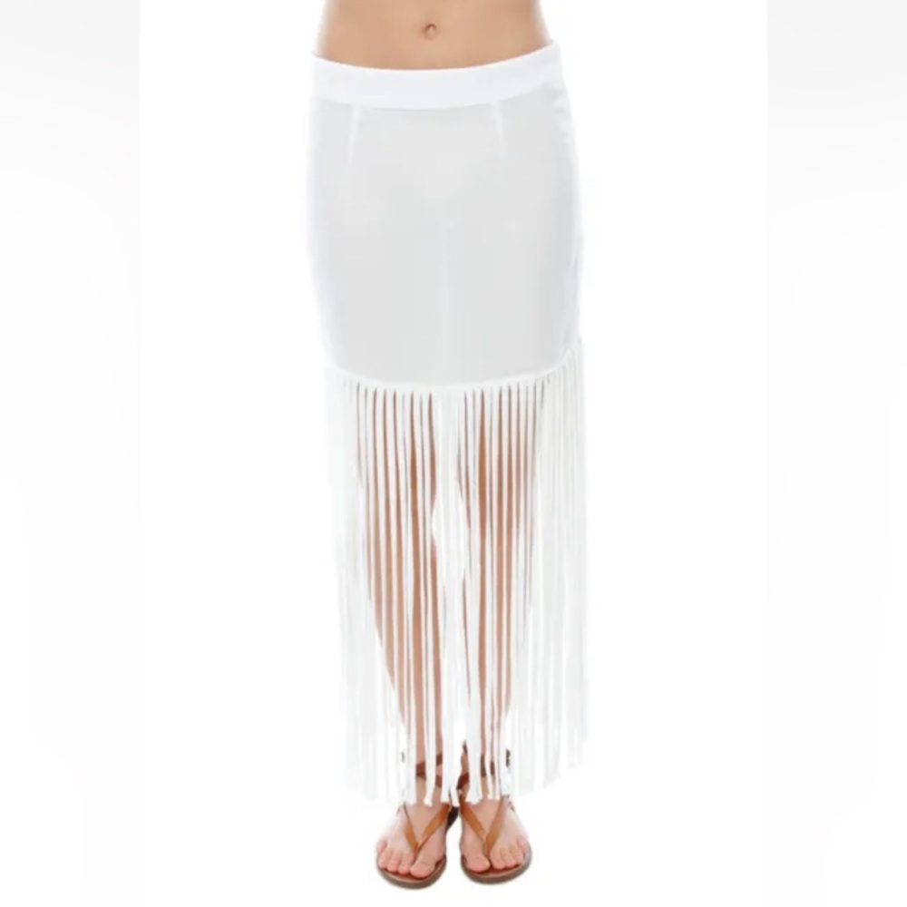 MONROW white fringe boho string skirt NWT